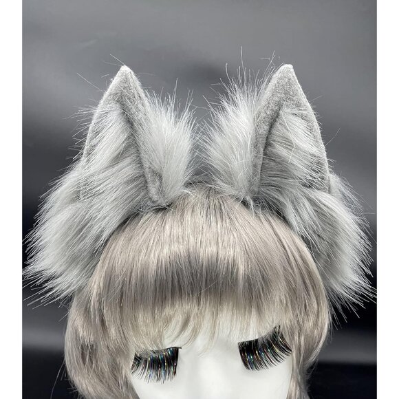 🆕 Halloween Grey Cat Fox Wolf Ears Animal Tail Cosplay Furry Costume Accessory - Picture 3 of 9
